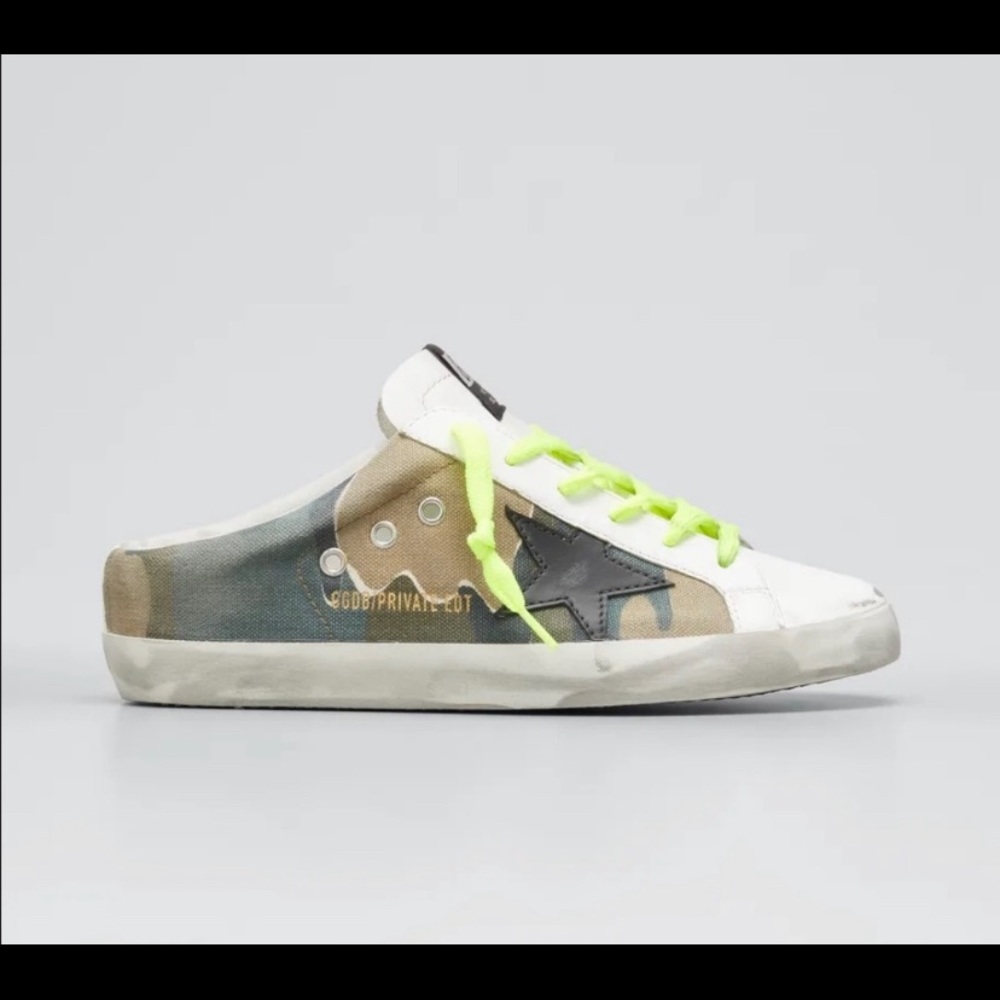 Golden Goose green camoflouge Super Star Sabot 37